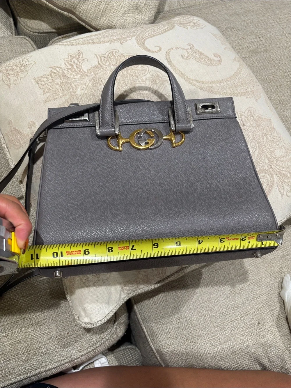 Gucci Gray Leather Satchel with Gold Horsebit Detail